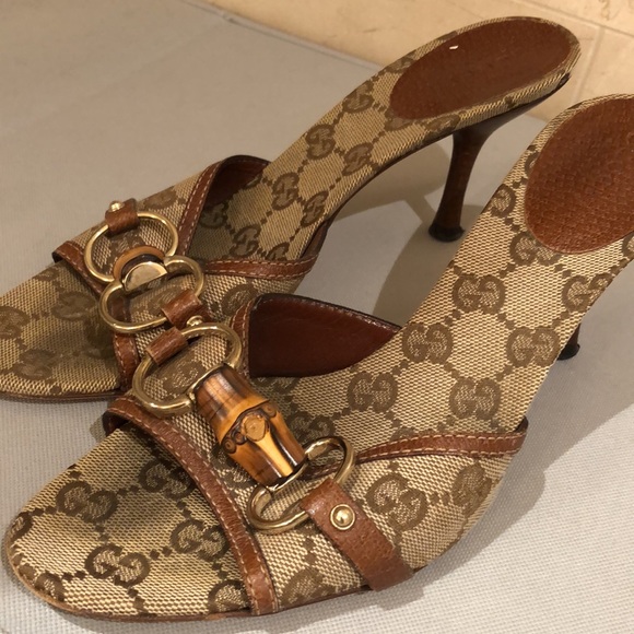 Gucci Monogram Kitten Heel Mule Sandals - size 6 - Picture 2 of 7